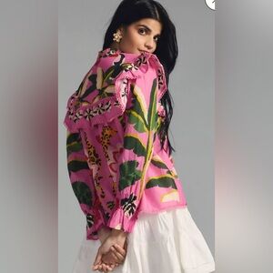 FARM Rio Leopard Forest Pink Floral Blouse XS